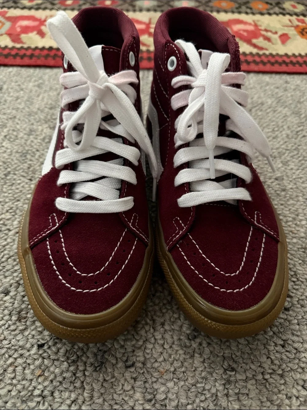 [VANS] Burgundy SK8 High-Top Gum Soled Suede Sneakers with White Stripe - Picture 4 of 7